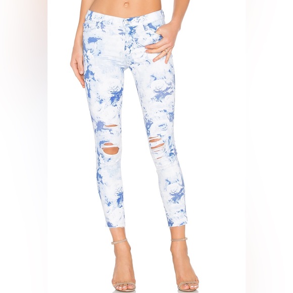 J Brand Denim - J Brand White and Blue Tie-Dye Skinny Jeans